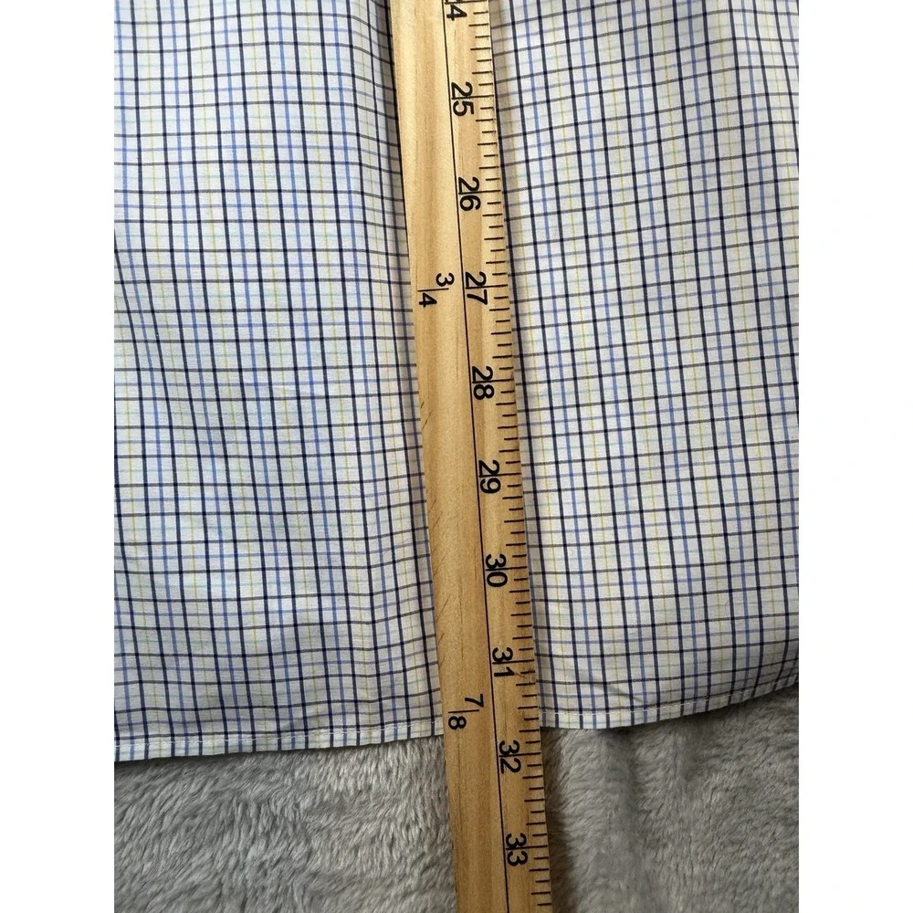Polo Ralph Lauren Shirt Men 17 34/35 Yarmouth Classic Fit Blue Yellow Mini Check